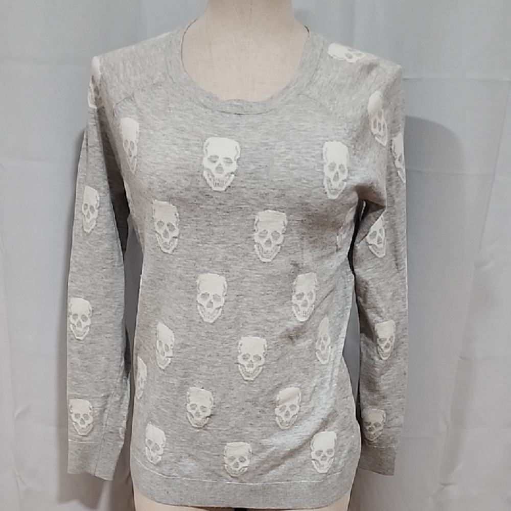 Y/Project Heather Gray Skull Pattern Sweater - image 1